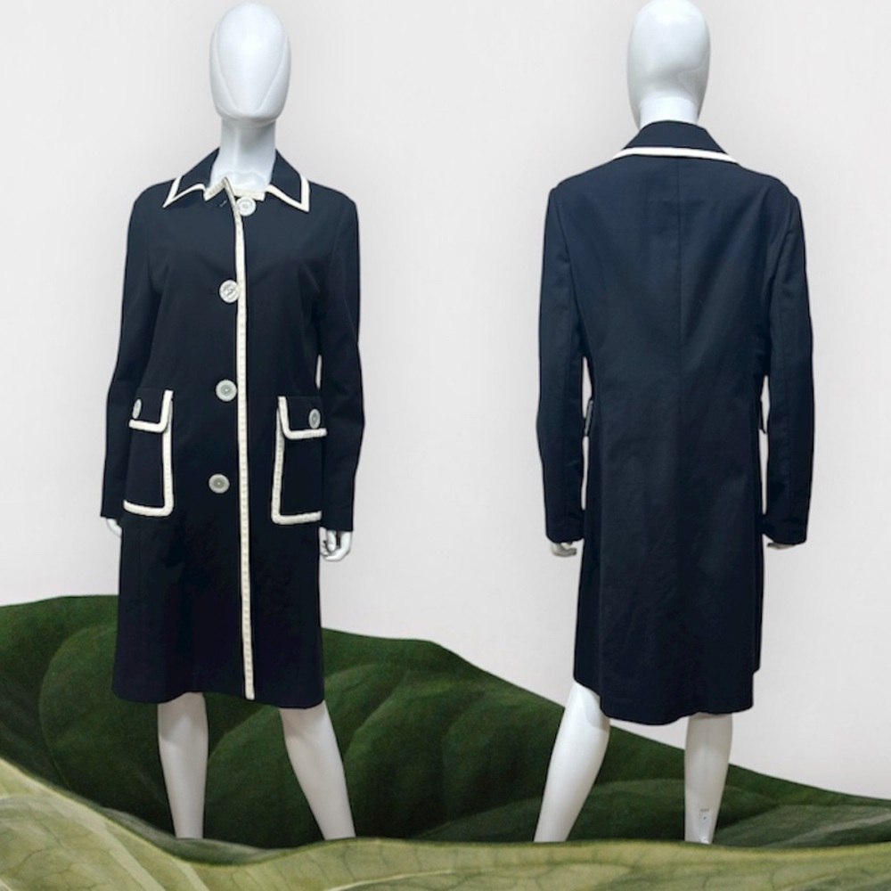 MICHAEL Michael Kors Black Trench Coat with Off-White Trim [PP442]